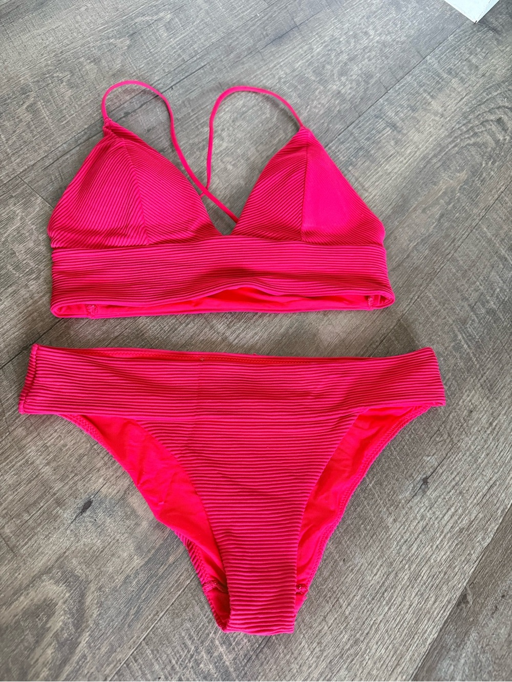 H&M Red Ribbed Triangle Bikini Set